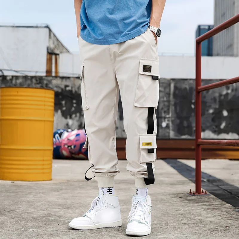

Men's Japanese Spring Cargo Pants New Drop Crotch Tapered Joggers Casual Long Streetwear Youth Urban Lightweight