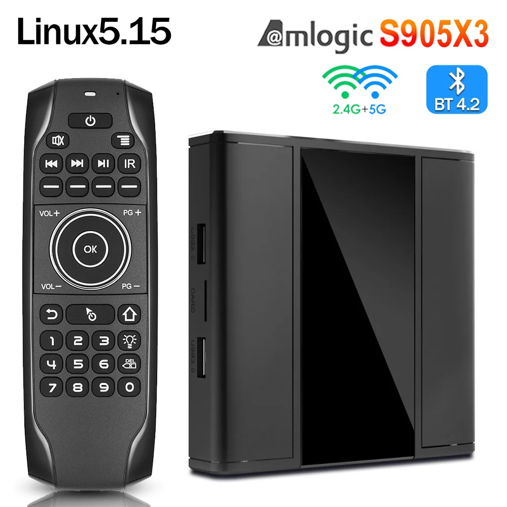 Newest Linux5.15 OS TV BOX Amlogic S905X3 1000M 2.4G/5G Dual WiFi USB3.0 BT4.2 4GB 64GB Smart Set Top Box 2GB/16GB 4GB/32GB