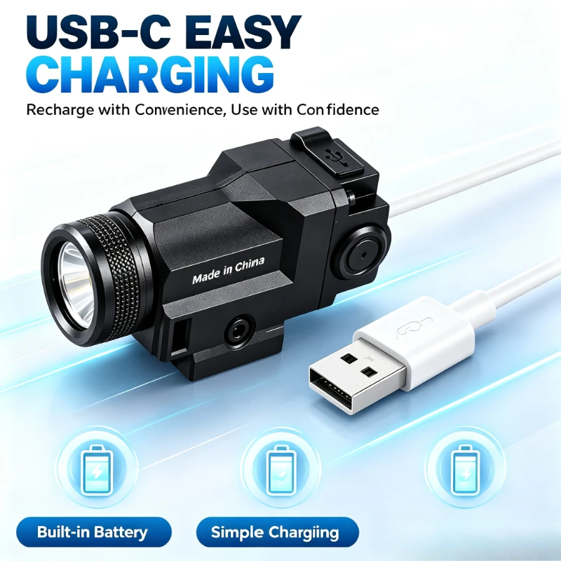 USB Rechargeable Nylon Rail Mount LED Torch Built-in Battery Fit 20mm Rail Outdoor Night Toy Parts