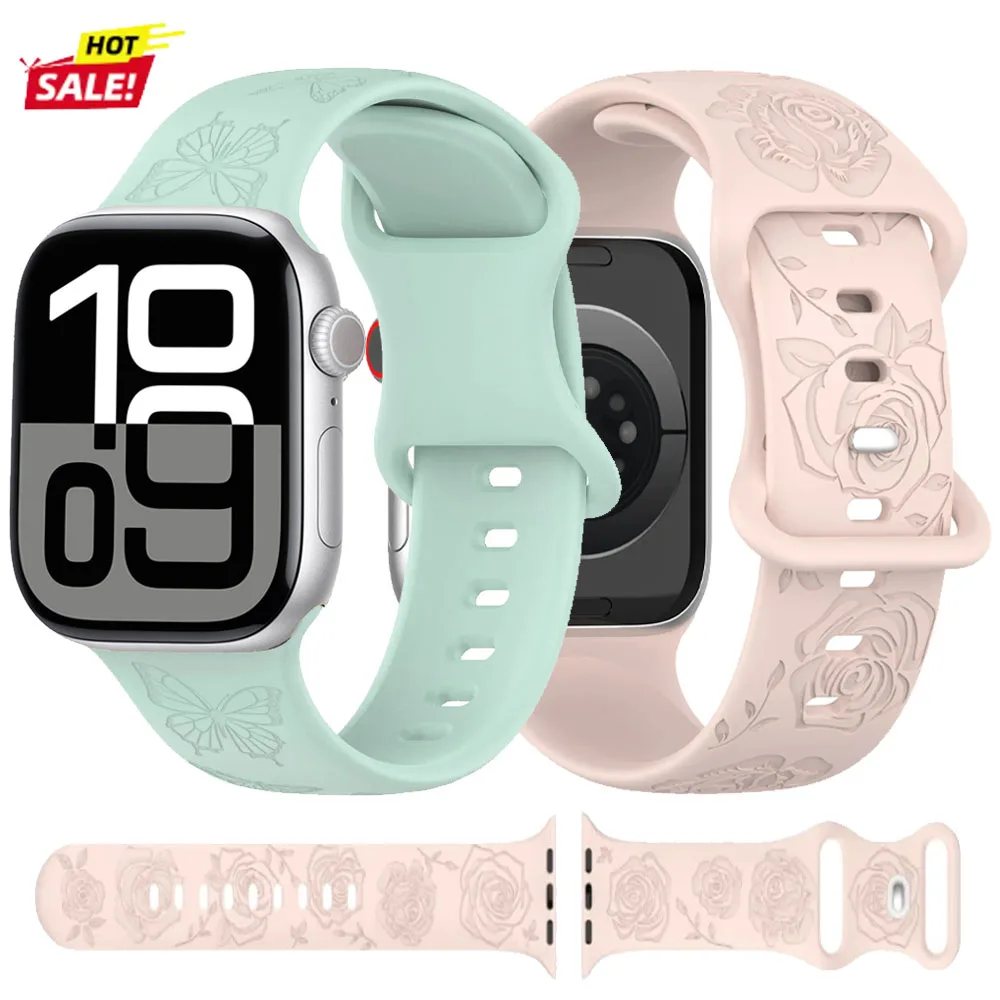 Bracelet en Silicone pour Apple Watch 10 9 8 7, 41mm 45mm 46mm Ultra2 49mm, motif, iWatch 6 5 4 44mm 40mm