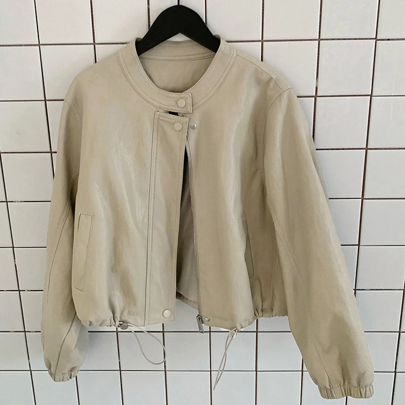 Women Coats Faux Leather Jackets Round Neck Full Sleeve Pu Coat Work Y2k Streetwear Jacket Outerwear Autumn Winter 2026 2