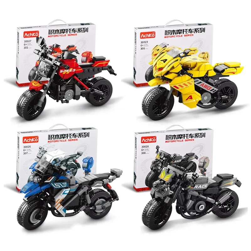 2023  City Motorcycle Model Building Blocks Speed Racing Car Moto Vehicle MOC Motorbike Bricks Kits Toys For Children Gifts