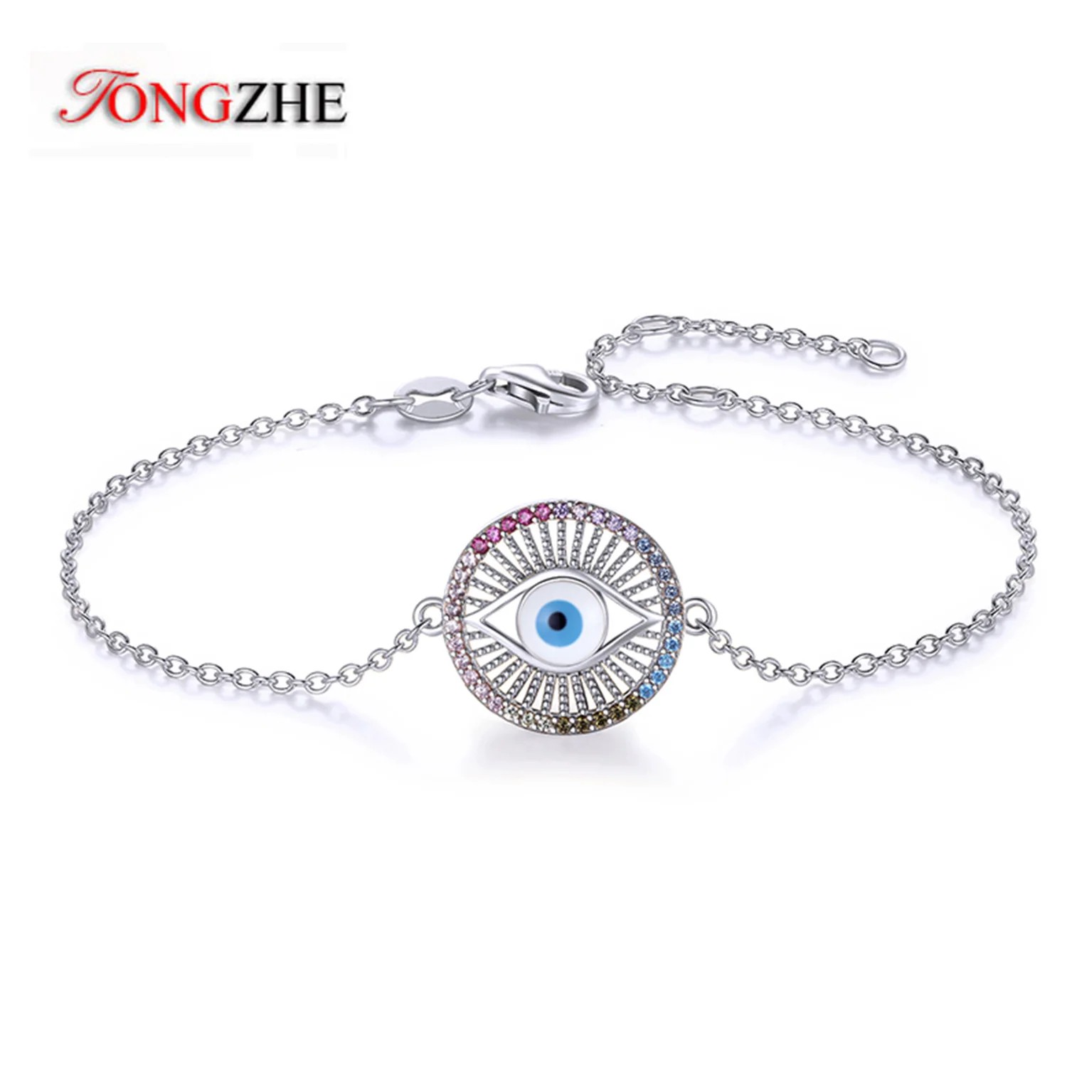 Tongzhe Good Lucky Evil Blue Eye Adjustable 925 Sterling Silver Bracelet For Women Men Hiphop Jewelry Gifts For Friends