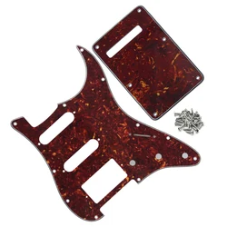 FLEOR Set of Red Tortoise SSH Guitar Pickguard HSS Back Plate 4Ply with Pickguard Screws for 11 Hole FD ST Guitar