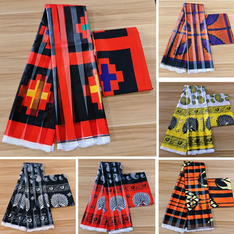 

Organza silk fabric 3yards+3 yards ribbon material ankara african print fabric High quality satin silk fabric ! L60105