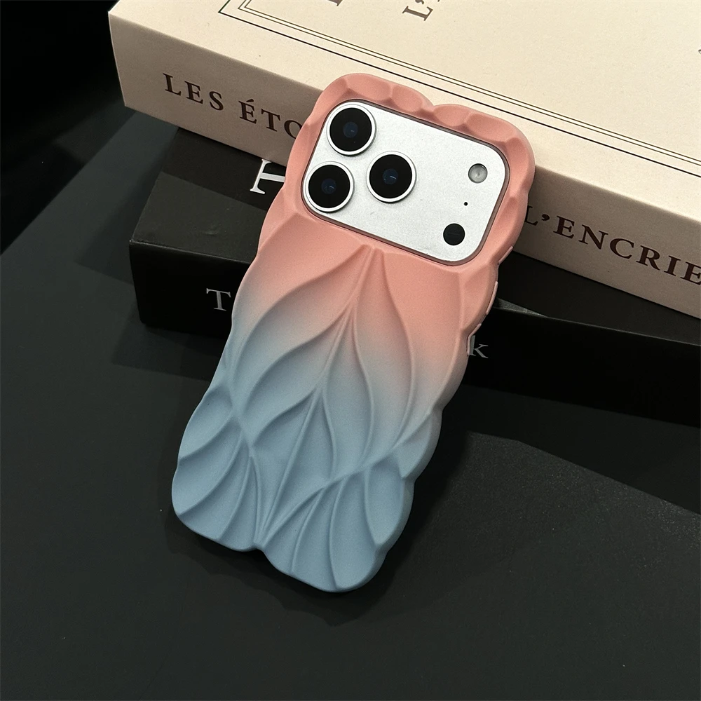 حافظة لهاتف آيفون 16 15 14 برو ماكس غير منتظمة متدرجة اللون ثلاثية الأبعاد على شكل أوراق شجر لهاتف آيفون 17 برو ماكس اير 12 13 14 Plus Shell