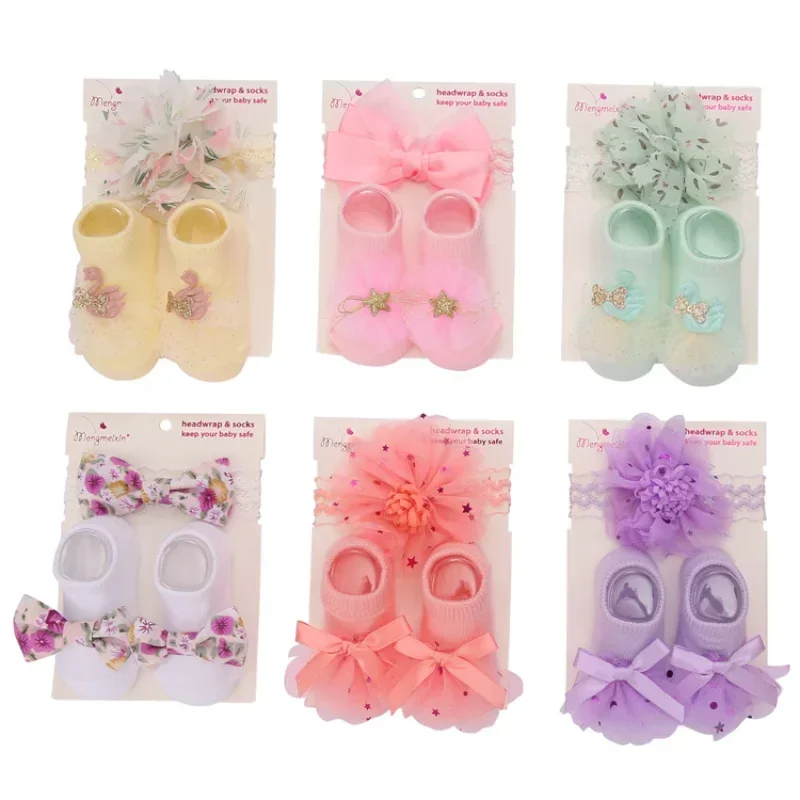 Newborn Baby Sock Headband Set Cute Bowknot Short Sock Headband for Infant Baby Girl Spring Summer Baby Stuff