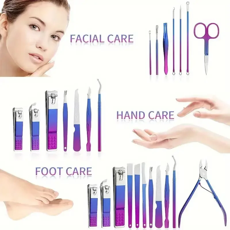 6-18 pçs conjunto profissional de aço inoxidável manicure & pedicure kit precisão cuidados com as unhas com caso de viagem com tesoura cortador de unhas
