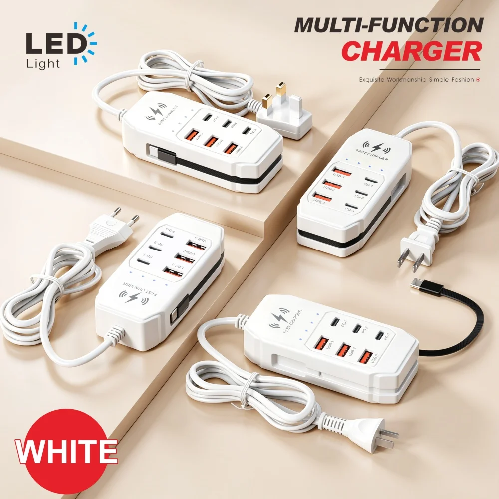 USB Type‑C Multi‑Port Fast Charging Power Strip Desktop Charging Socket With Extension Cable Portable Charger For iPhone Xiaomi