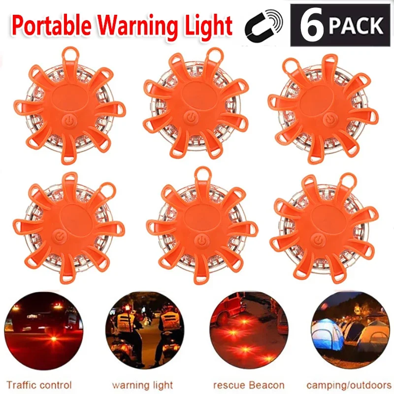 6~1Pcs LED Warning Light Built-in Battery 3Mode Safety Flare Dash Emergency Flashing Lamp Strobe Light for Vehicle Trucks