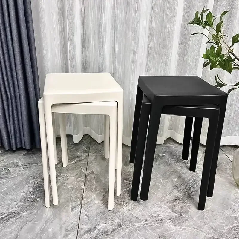 

Plastic Stool Thickened Solid Square Stool Household Living Room Modern Simple High Board Can Be Stacked Nordic High Feet