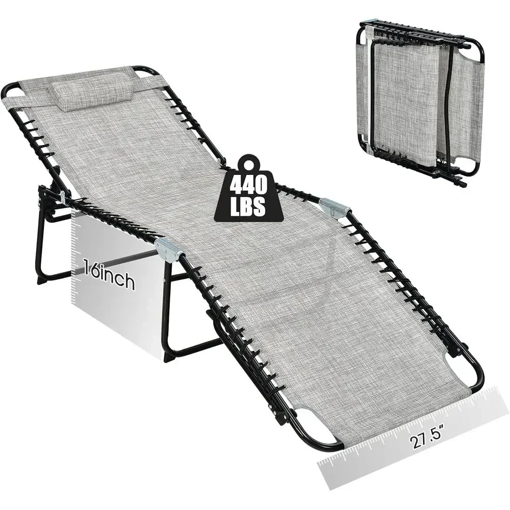 Oversized 27 Beach Tanning Chair with Adjustable Backrest and Removable Pillow, Lightweight Portable for Patio, Lawn, or Poolsid