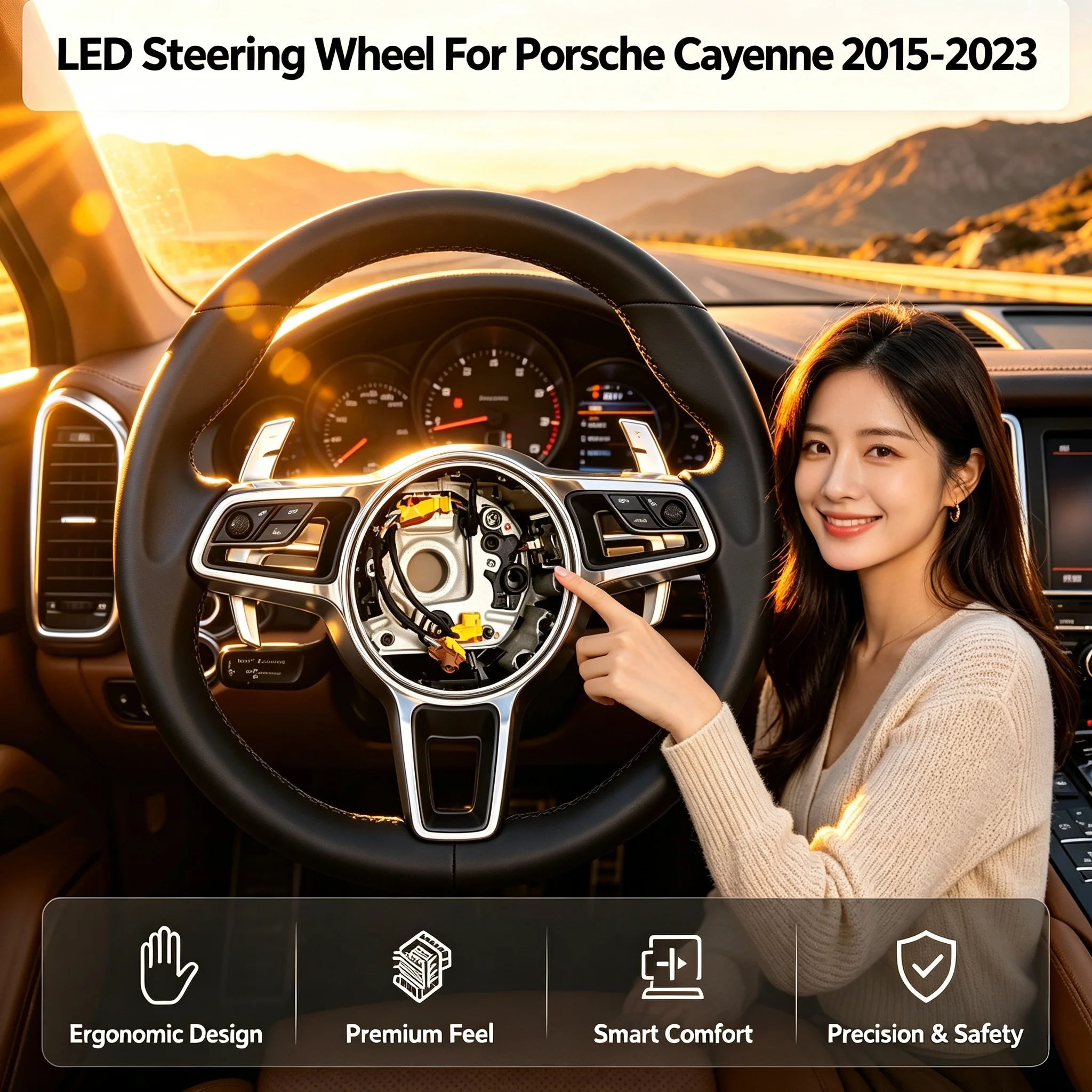 Suitable for 2015-2023 Porsche Cayenne 718 Panamera 911 full-leather car steering wheel assembly custom modification