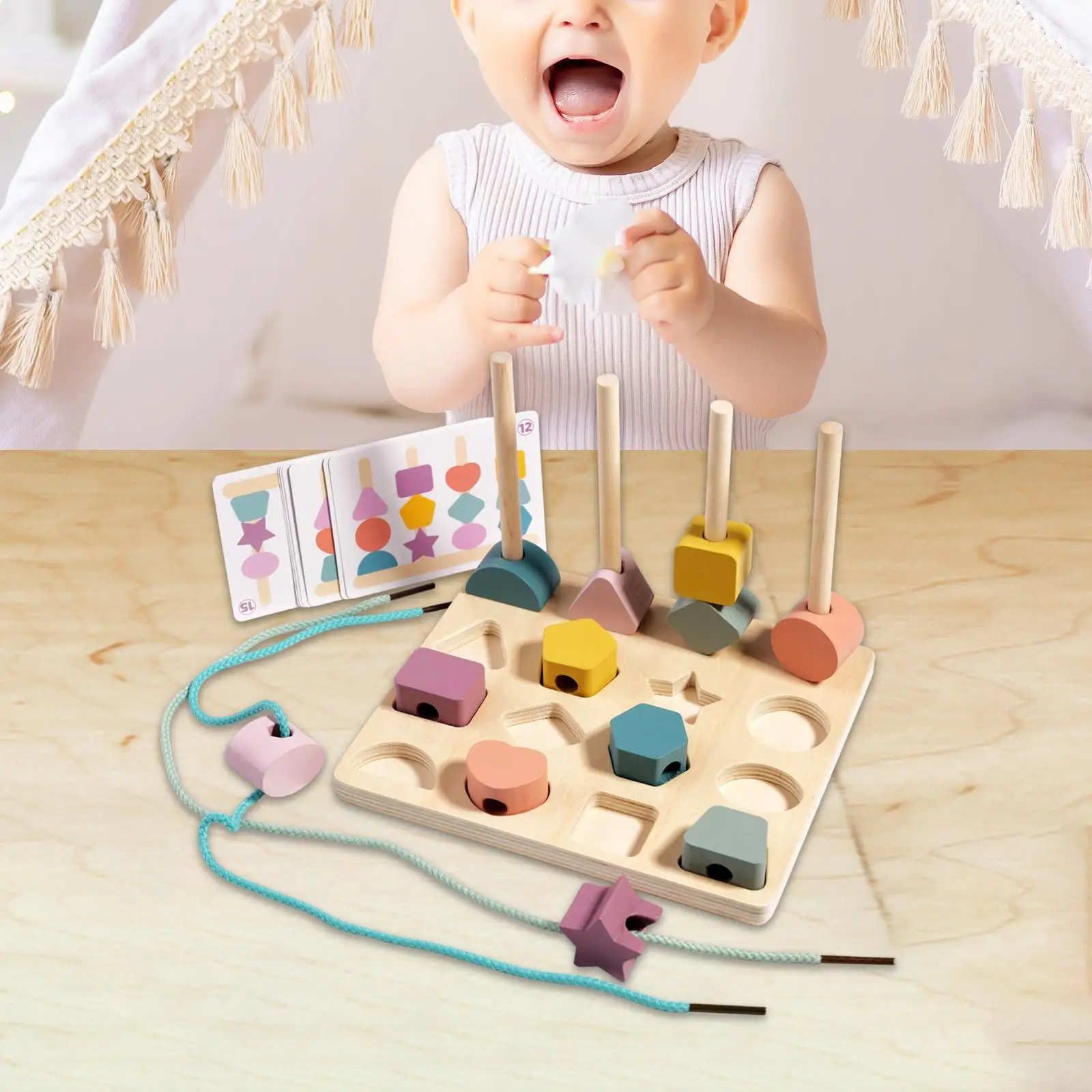 Beads Sequencing Toy, Color Cognition, Sorting Counting Threading Blocks Lacing