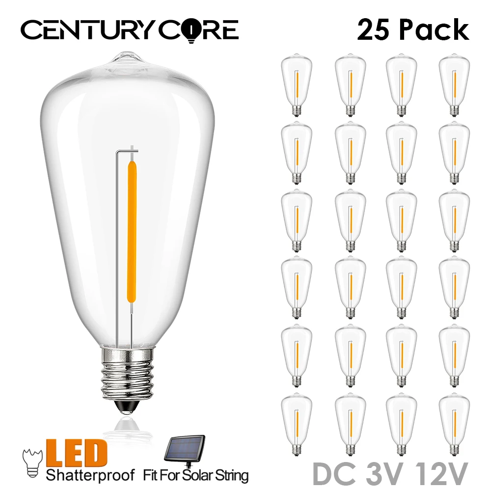 LED Light Bulbs DC 12V 3V 1W E12 ST38 Low Voltage Bulb RV Camper Warm White 2700K Vintage Plastics Filament Edison Bulbs Marine