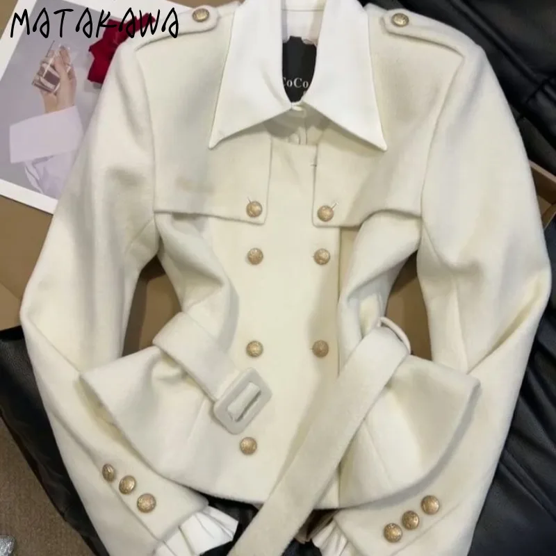 

Matakawa Woolen Jackets Woman Solid Autumn Winter Korean Fashion Elegant Chaquetas Vintage Sweet Double Breasted Outwear