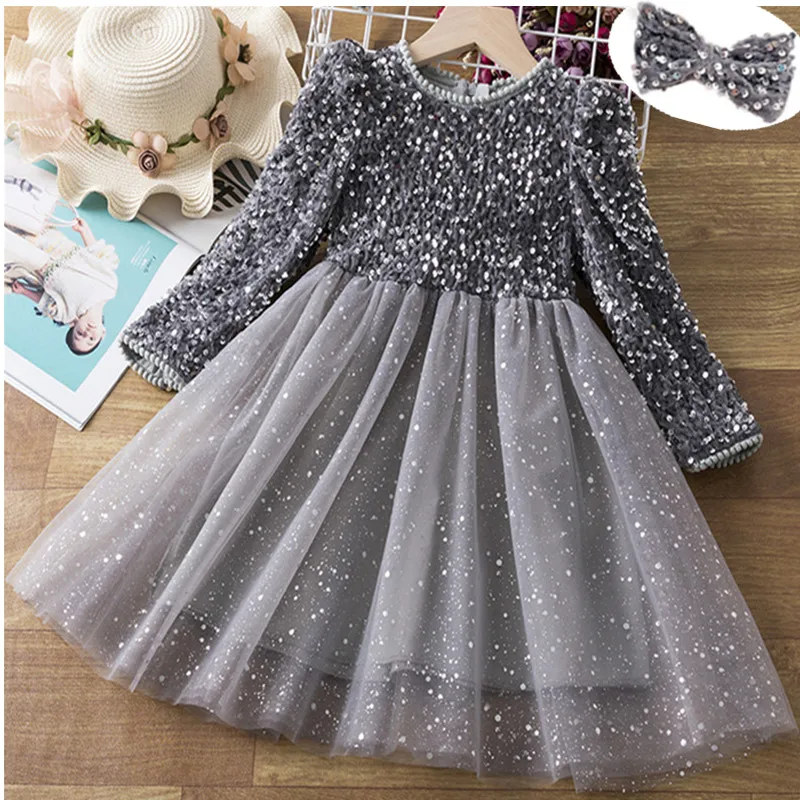 

Girls Sequined Tulle Red Long Sleeve Vestidos One Year Baby Christening Dress Birthday Party Piano Show Host Evening Dress