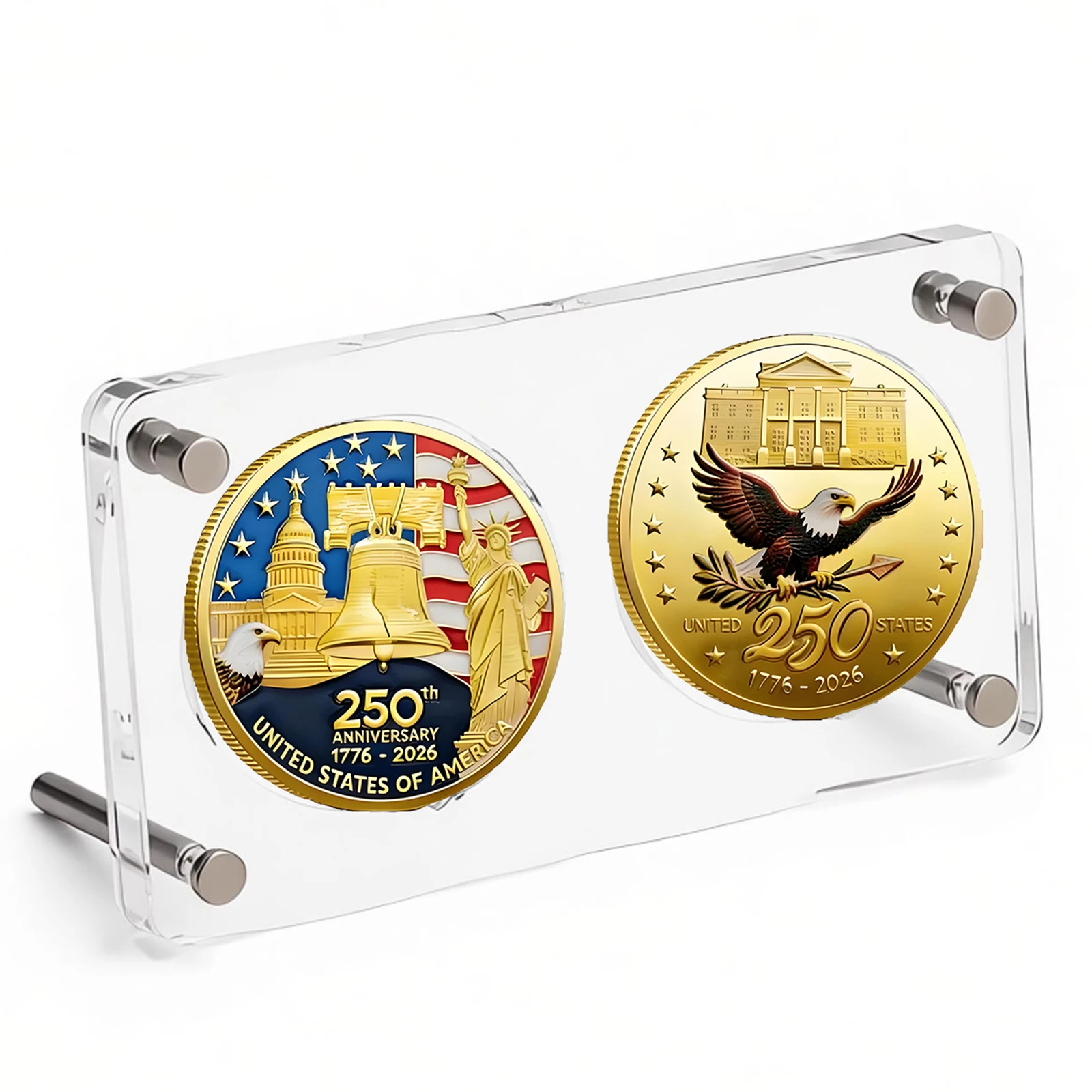 

USA 250 Anniversary Coin with Display Stand,Patriotic Challenge Coin 4th of July Decorations for Dad Husband