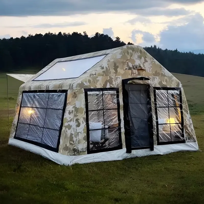 

Luxury Double Layer Oxford PVC Inflatable Winter Tent for Family Outdoor Camping with Two Bedrooms and Canopy