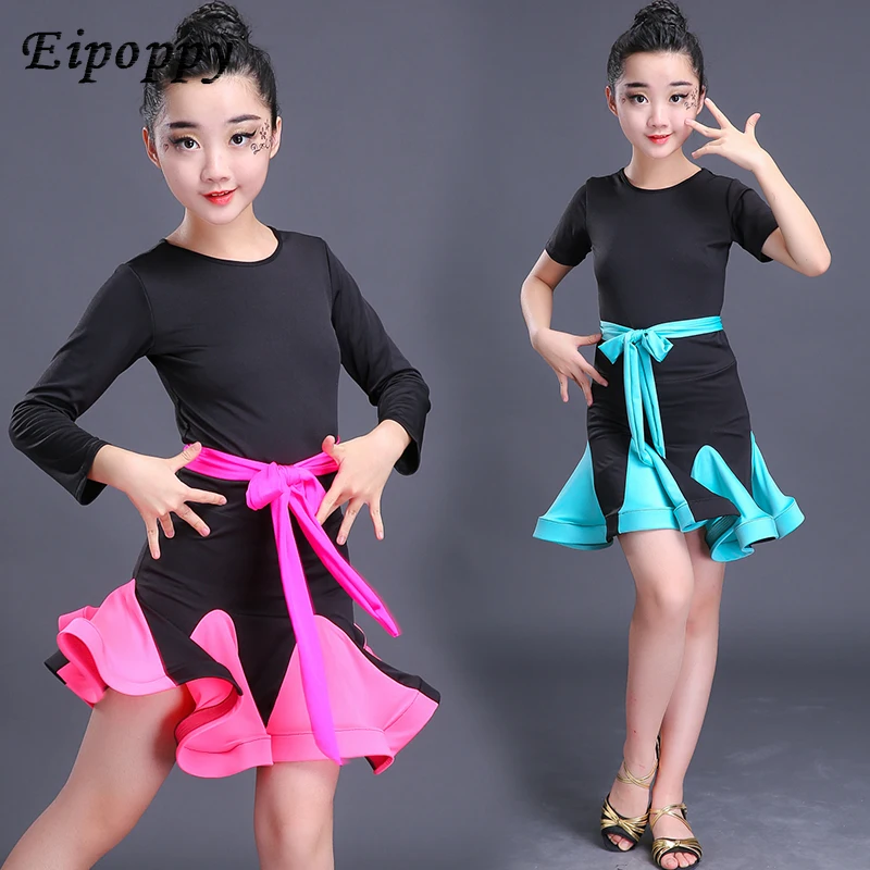 Jupe de danse latine à manches courtes pour filles, vêtements d'exercice pour enfants, robe de performance d'été, nouveau