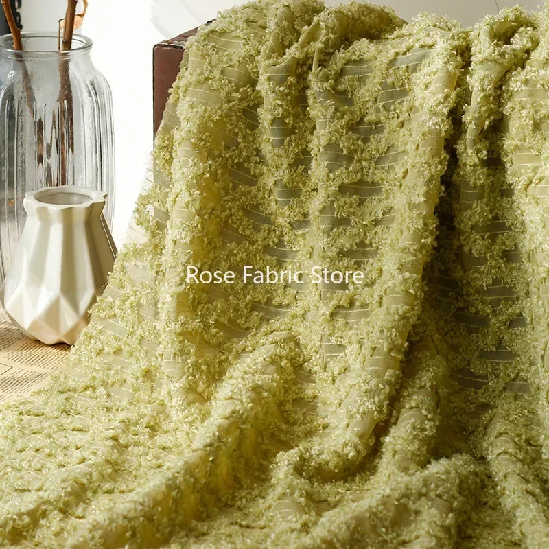 New Roll Plush Embroidery Fabric Rhombus Lattice Geometric Pattern Hook Embroidery Fabric Chiffon Wedding Dress Fabric