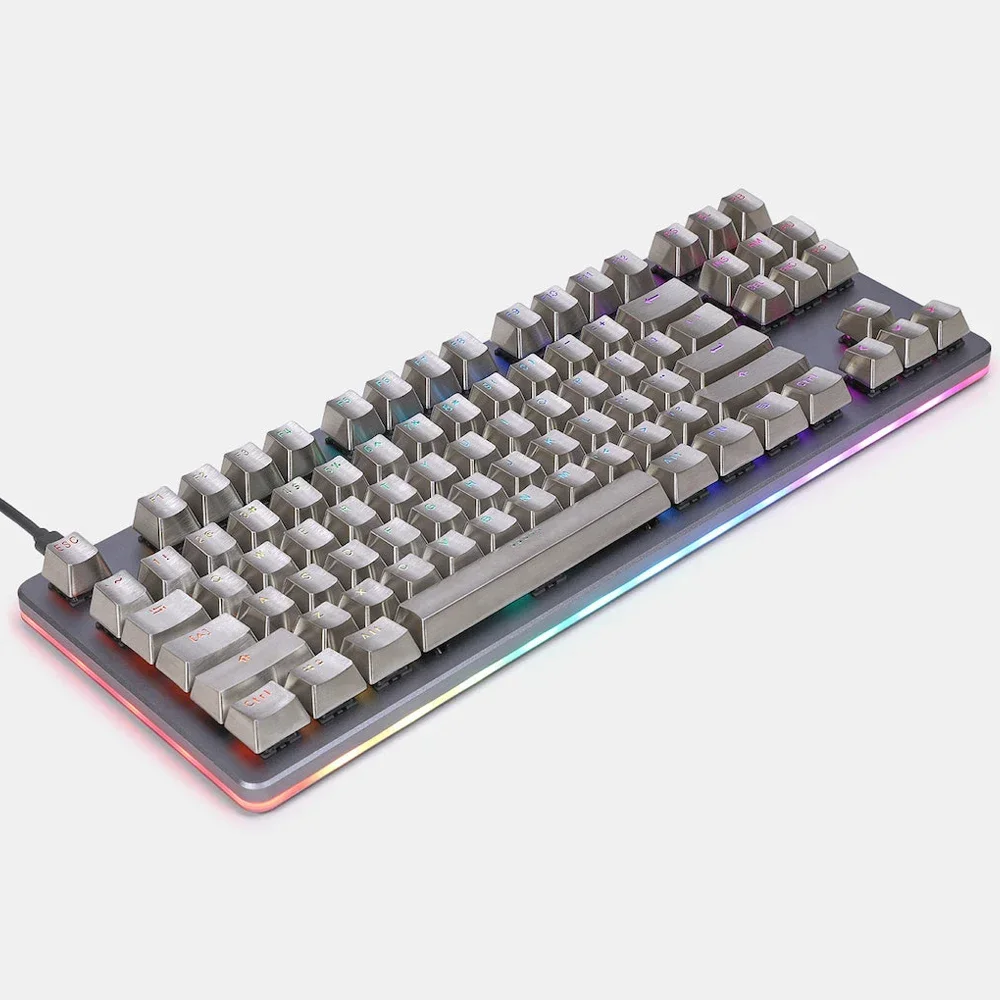 Teamwolf Stainless Steel MX Keycap 109 Metal Keycap for Mechanical Keyboard Gaming key ANSI Light Through Back Lit 1.75u Shift