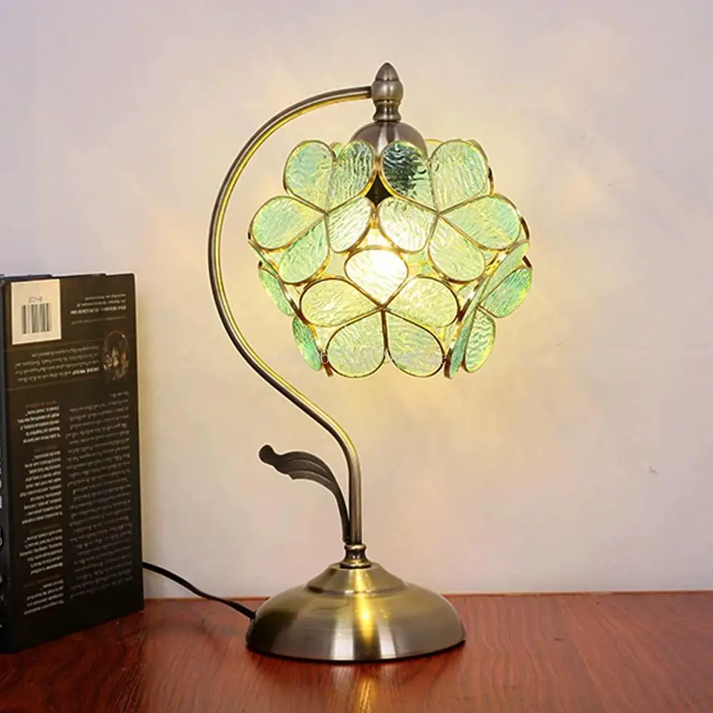 

Republic Era Style Brass Table Lamp:Blooming Petal Bedside Light for Bedroom&Study, Vintage Ever-bright Decor for Wedding & Desk