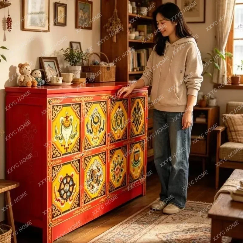 Painted Buddhist niche eight treasures porch cabinet retro storage side cabinet Chinese style