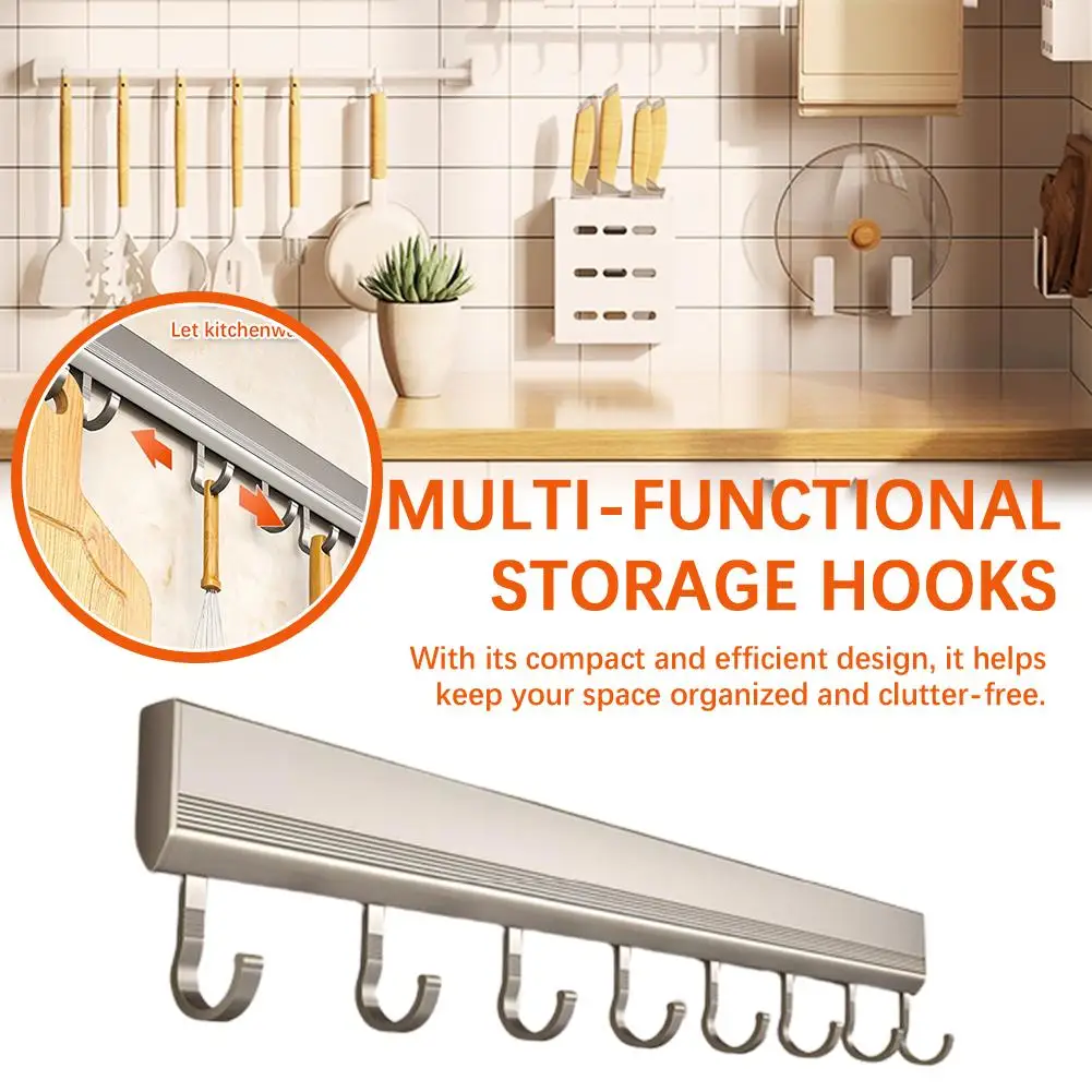 Wall Mounted Hooks Rack Punch Free Kitchen Utensils Row Towel Bathroom Hangers Storage Holder Multi-Purpose Hook Hooks Robe W6S2