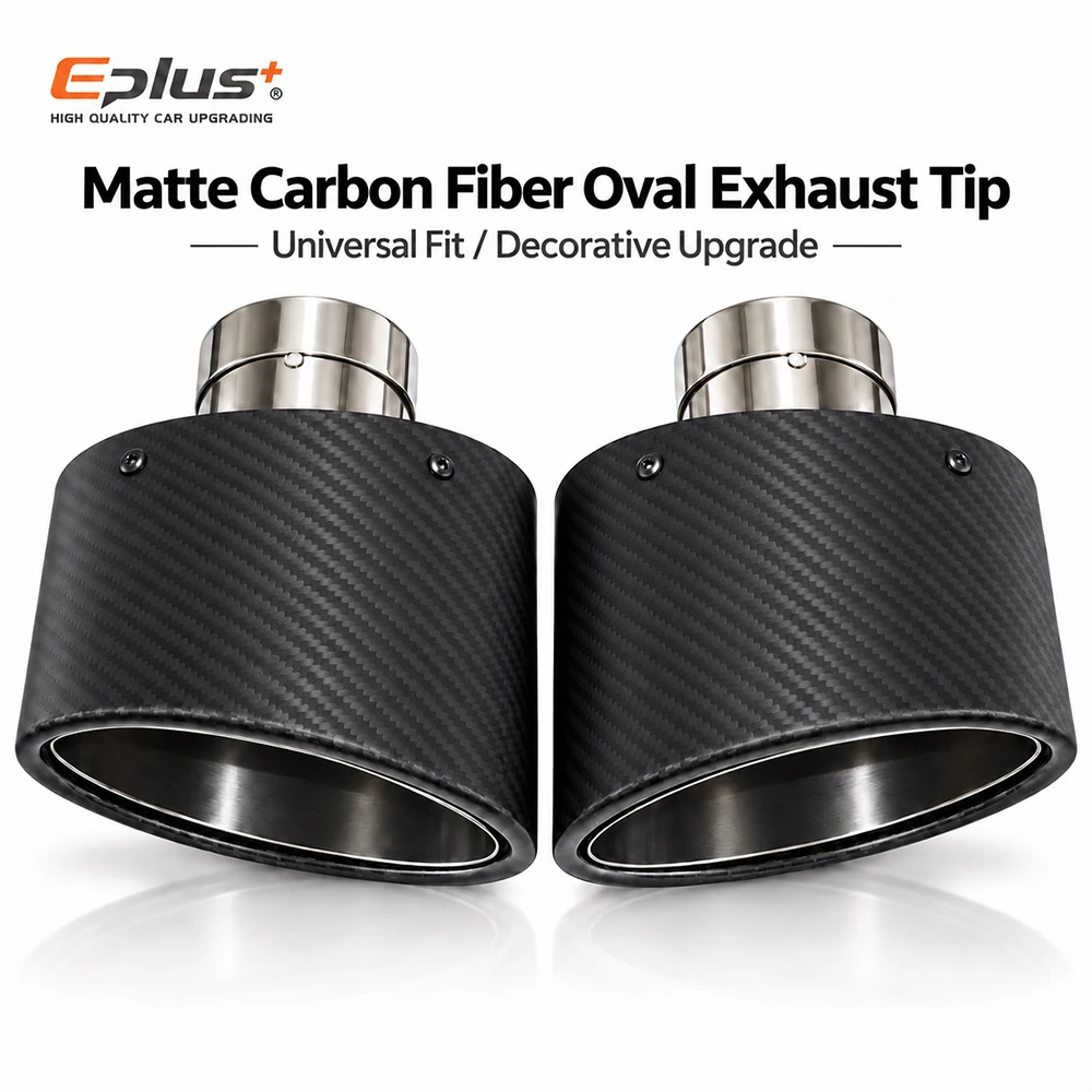 Universal Oval Matte Carbon Fiber Car Exhaust Muffler Tip Exhaust Pipe Nozzle Decoration Stainless Silver & Black Left and Right