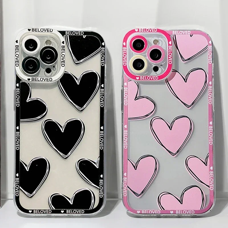 Soft Clear Phone Case For iPhone 16 14 13 15 Pro Max 12 Mini 11 Pro Xs 7 8 Plus SE XR Love Heart Cover Transparent Fundas Shell