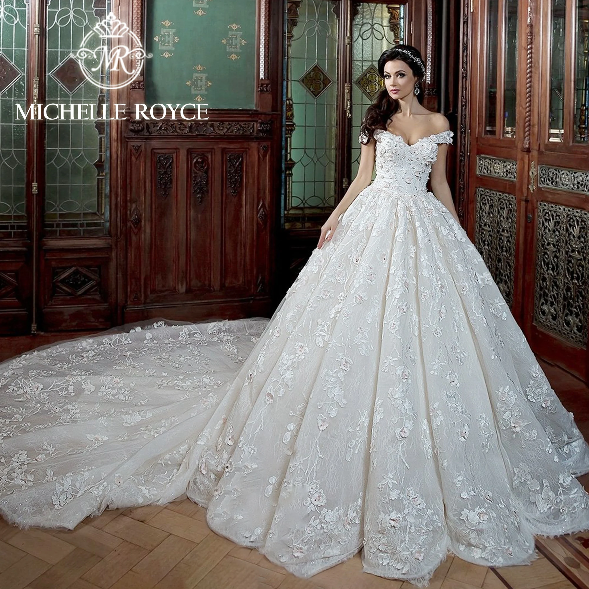 

Michelle Royce Luxury Ball Gown Wedding Dress Sweetheart Off the Shoulder Appliques Beading Wedding Gown Vestidos De Novia