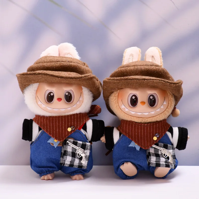 

For 17cm Labubus Mini Doll Cute Overalls Set Labubu V1 V2 V3 Doll Accessories Sitting Party