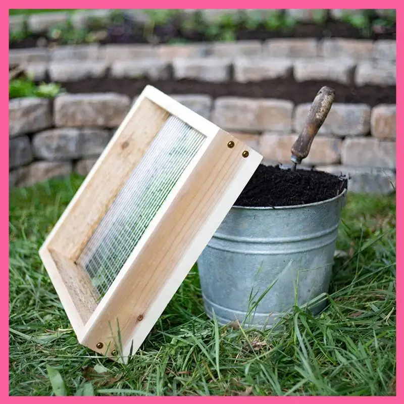 ABNM 1 Piece Raw Rutes Cedar Garden Sifter As Shown Hand Held For Compost, Dirt And Potting Soil Rough Sawn Sustainable Cedar