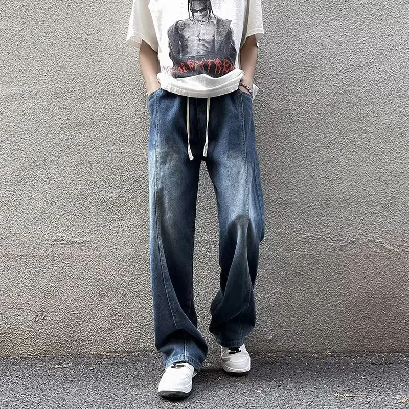 Korean Fashion Men's Baggy Jeans Men's Cargo Pants Straight-leg Fashion Brand Hip Hop Streetwear Solid Color Jogger Trousers