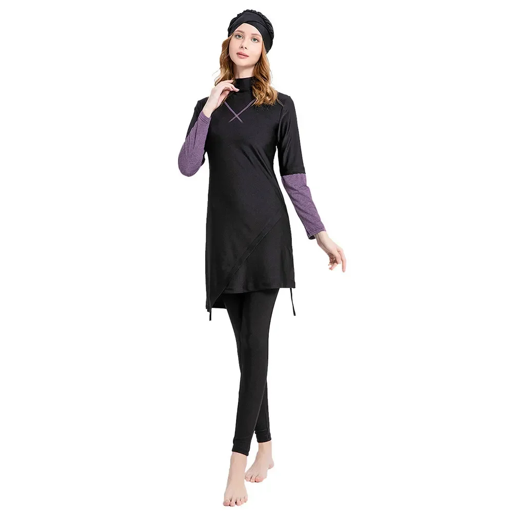 Islamic Muslim Swim Suit Burkini for Women Full Cover Front X Patchwork Sleeve Irregular Arab Middle East Ladies Bathing Suits