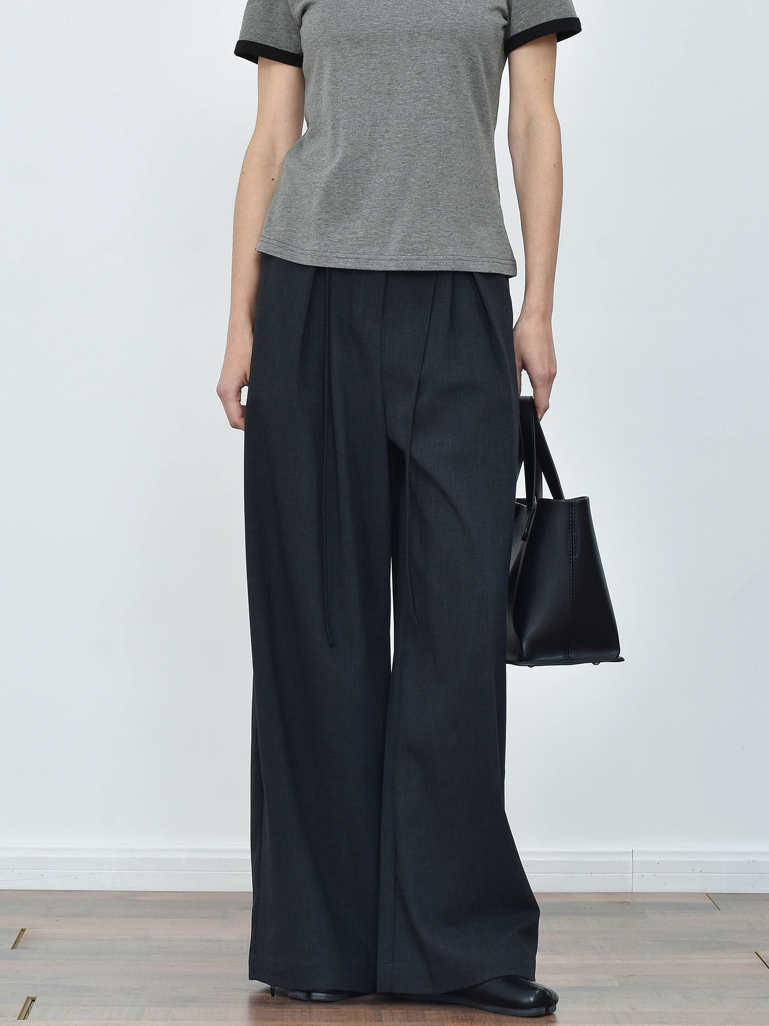 JWSZ Cleanfit Suit Wide Leg Pants Trousers with Pleats And Middle S Design Ladies Casual Pants High Waist Polyester