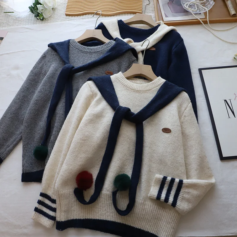 Maglione da donna Sweet Preppy Sle con punteruolo Top interno vestibilità ampia Design coreano Inverno Nuovo arrivo Maglieria College Wind