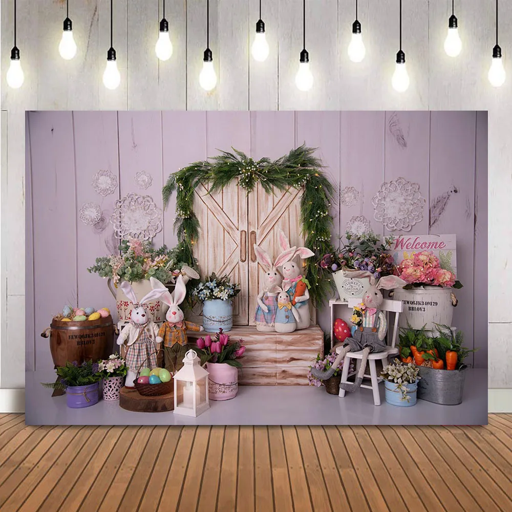 Easter Cute Bunny Backdrop for Photoshoot Newborn Kids Spring Cake Smash Portrait Background for Photographic Studio Family