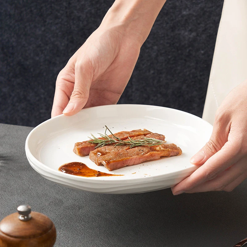 

4pcs 8/10in Ceramic steak plates and salad plates are ideal for steak, salad and pasta, suitable for homes, restaurants
