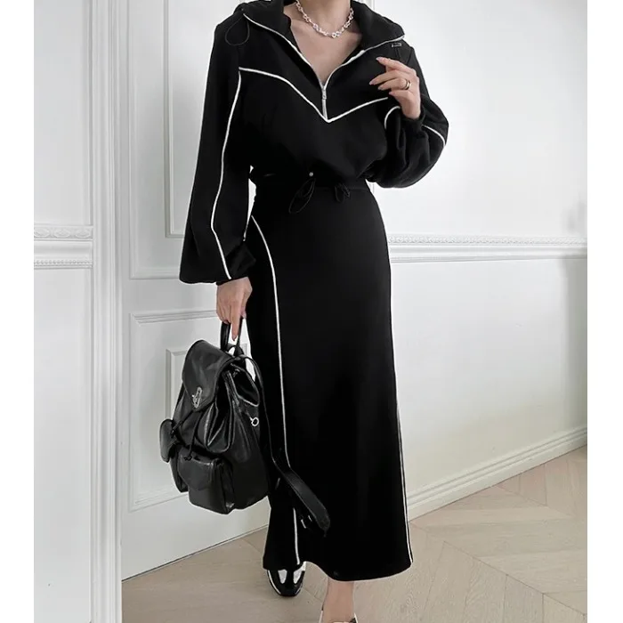 

Корейский шикарный топ с капюшоном и юбка с высокой талией, комплект из двух предметов для женщин, модный универсальный дизайн, зимняя коллекция