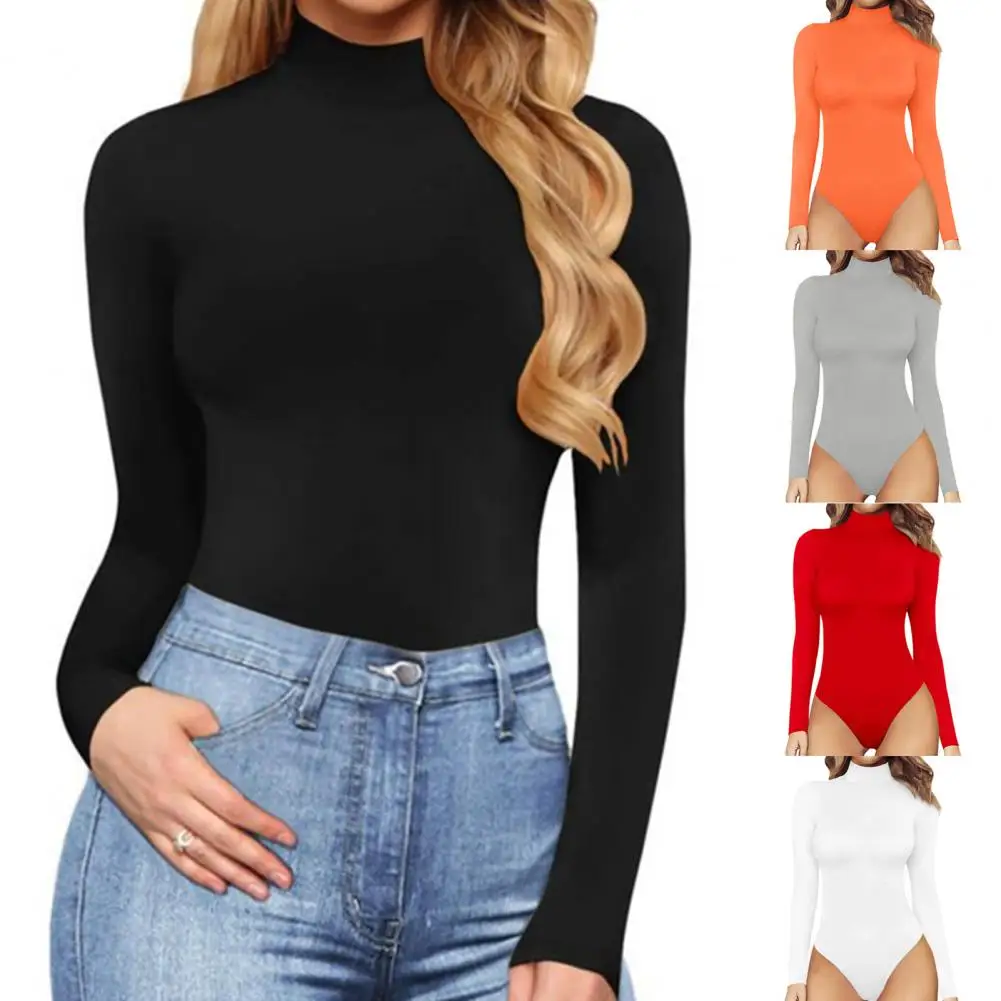 Vrouwen Bodysuit Luipaard Gestreepte Vijfpuntige Ster Lange Mouw Super Zachte Sexy Skinny Coltrui Vormende Bodysuit Streetwear