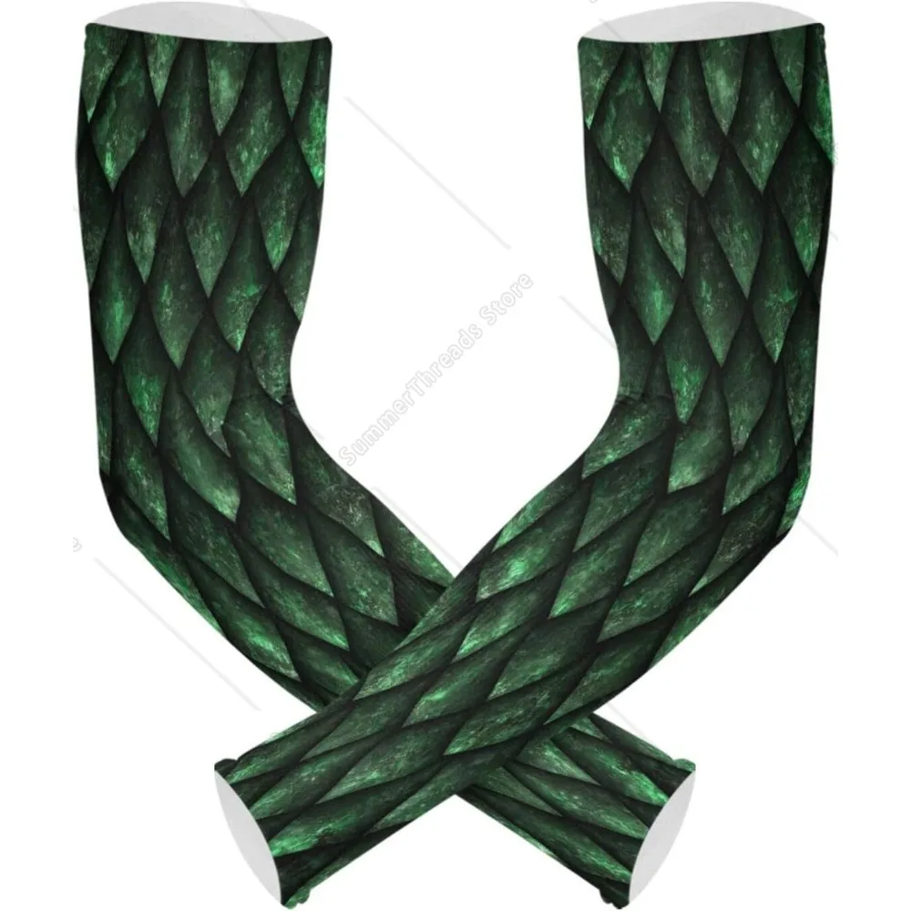 Green Dragon Scales UV Sun Protection Arm Sleeves with Thumb Hole - Tropical Palm Trees Compression