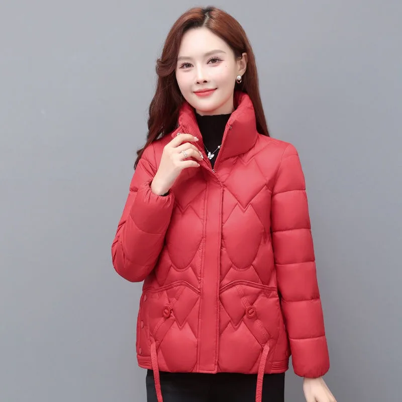 2024 New Winter Women\'s Jacket Parkas Down Cotton Padded Short Coat Female Fashion Loose Casual Standing Collar Parka Outwear