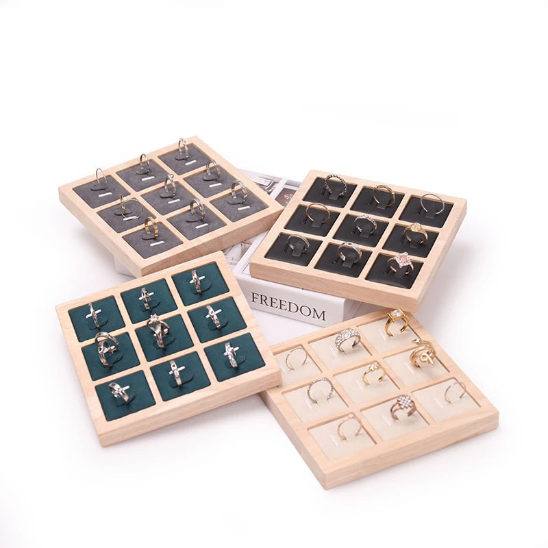 

Fashion 9 Grids Wood Ring Display Tray Rings Bracelet Pendants Jewelry Storage Holder Organizer Jewellery Counter Showcase Props
