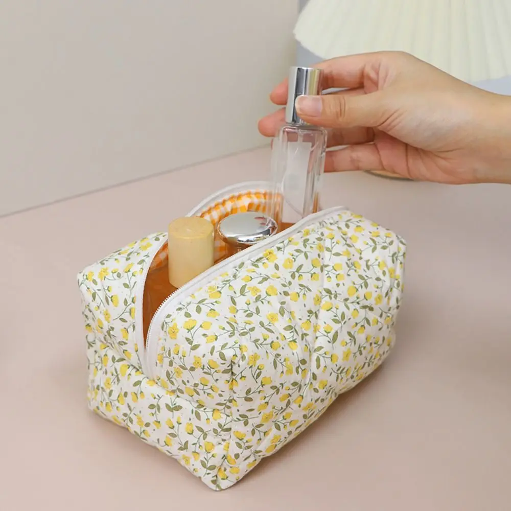 Bolsa de maquillaje acolchada con flores, organizador de almacenamiento, accesorios de maquillaje, bolsa de cosméticos de viaje grande, estampado de