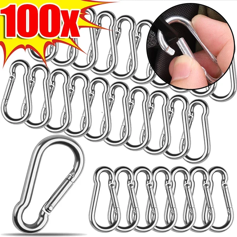 1/100PCS Mini Carabiner Clip Silver Keychain Metal D-ring Buckle Spring Carabiner Snap Hook Outdoor Hanging Camping Quick Link