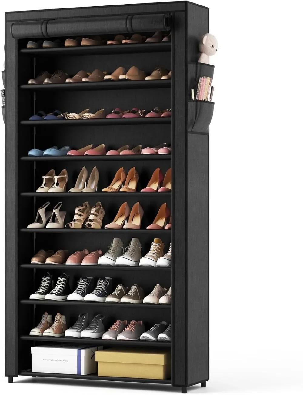 

10 Tier Shoe Rack with Covers,Large Capacity Stackable Tall Shoe Shelf Storage to 50-55 Pairs Shoes and Metal Organizer