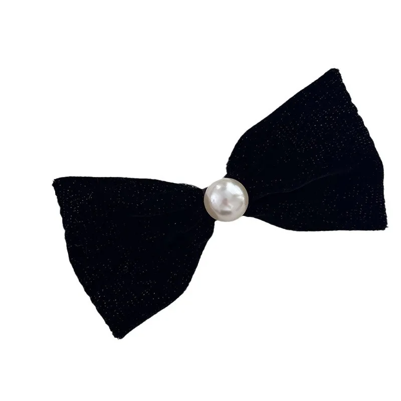 Basic Pearl Black Velvet Bow Knot Hairpin Net Red Headwear Clip Side Bang Clip Duck Mouth Clip Hairpin