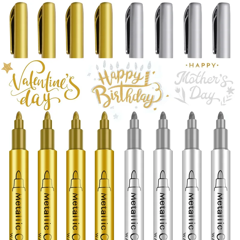 1pcs Gold Silver Metallic Marker Pen Waterproof Permanent Paint Marker Pen for Rock, Mug, Ceramic, Glass DIY Painting Supplies